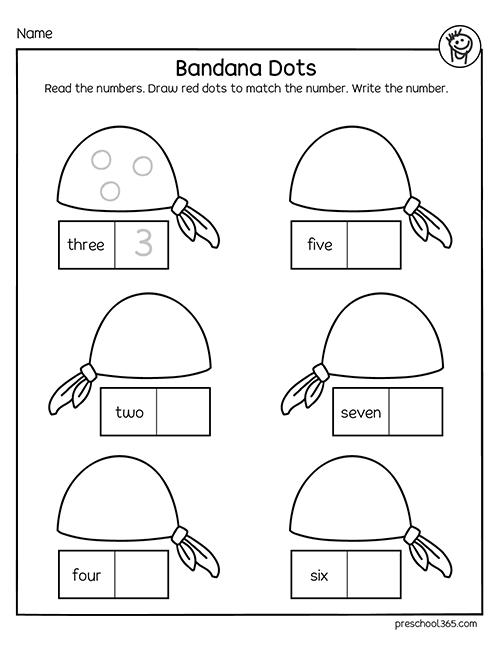 Homeschool worksheet on counting dots pirates theme