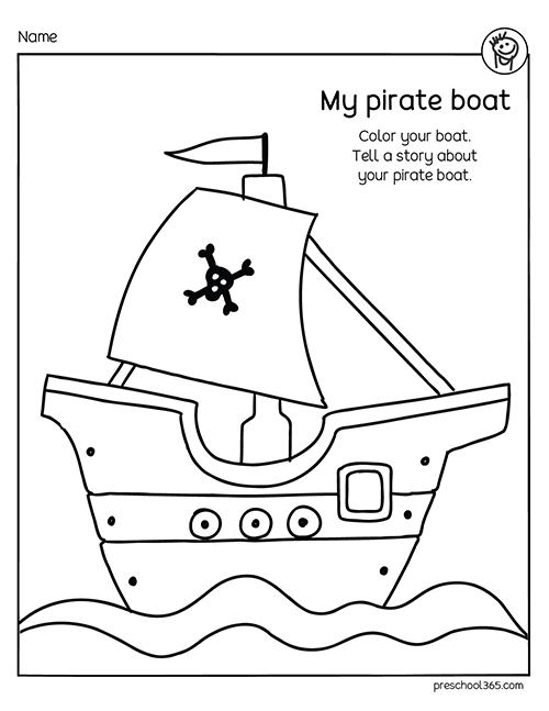 Pirate boat preschool color by number activity