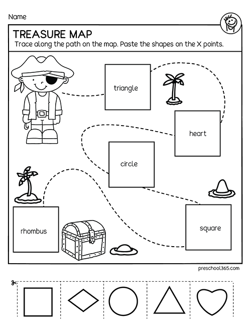 Pirate treasure map activity for preschool children
