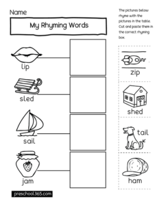 Rhyme and match activity for homeschool children