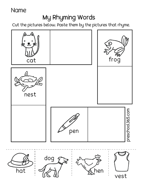Kids rhyme and match worksheet