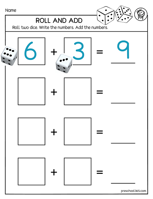 PreK Dice Rolling fun activities