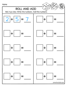 Free dice roll and do activity sheet for children