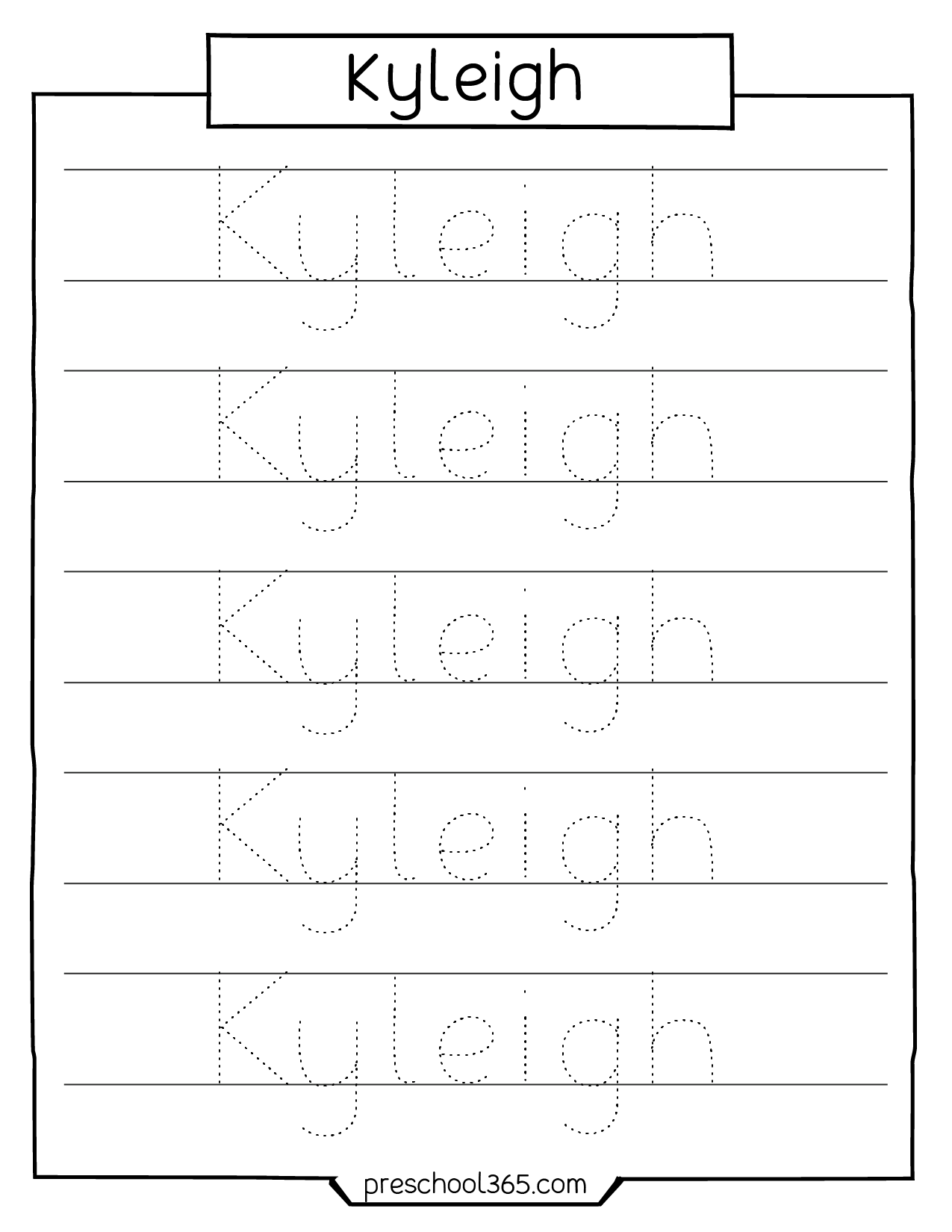 Preschool name tracing sheets kyleigh s Preschool365