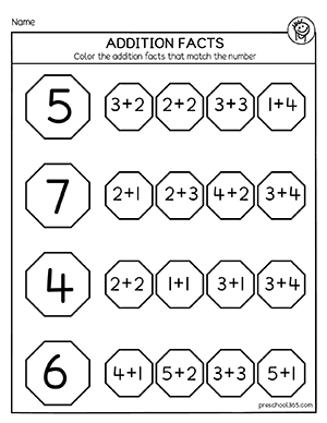 Addition facts printables for kids