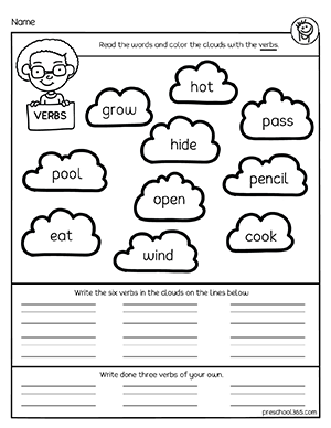 Free verb activity sheets for children