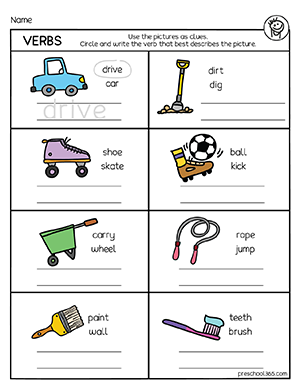 action words on verbs for homeschools