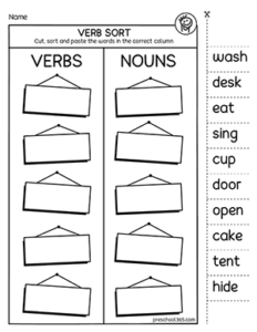 Verb and Noun sorting activities for 1st graders