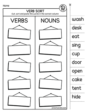 Verb and Noun sorting activities for 1st graders