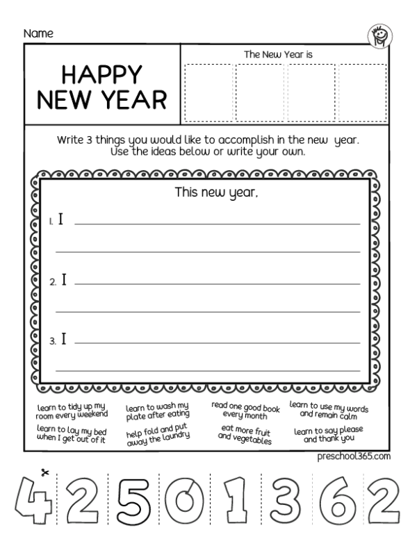 Simple and fun New Year Resolution Activity Printables for kindergarten