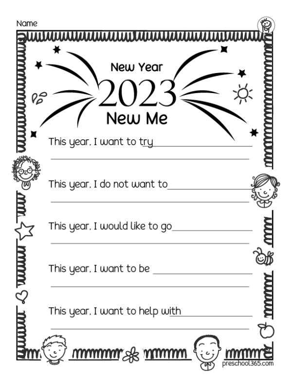 Simple and fun New Year Resolution Activity Printables for kindergarten
