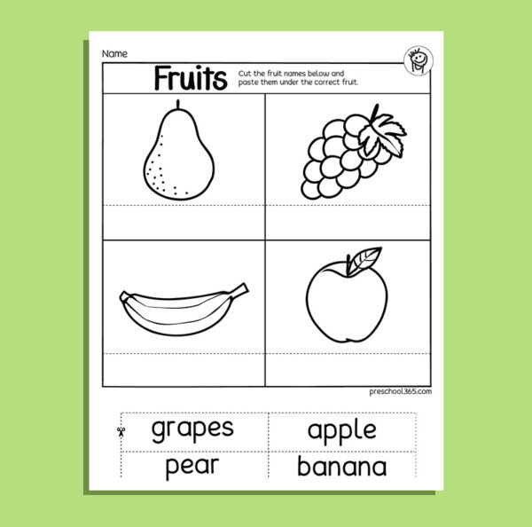 Fruit identification activity for preK children
