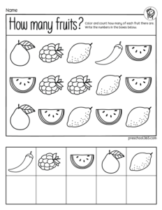 Count the fruits prek activity