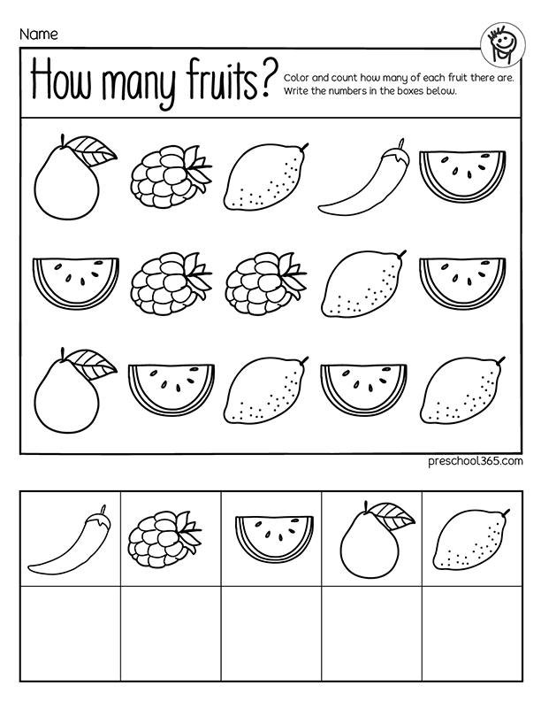 Count the fruits prek activity