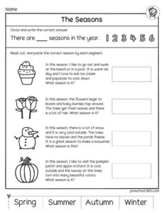 Spring summer fall and winter seasons activity printables for homeschools