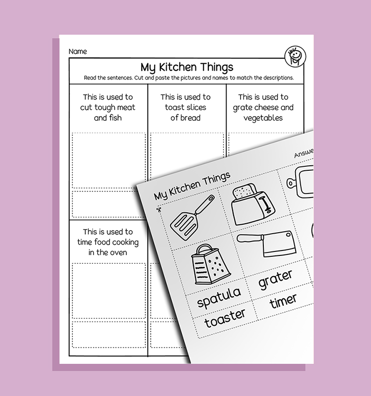 Kitchen Utensils Activity Packet for 5-7yr-olds