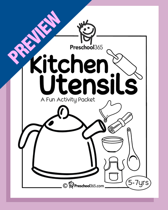 Kitchen Utensils Activity Packet for 5-7yr-olds