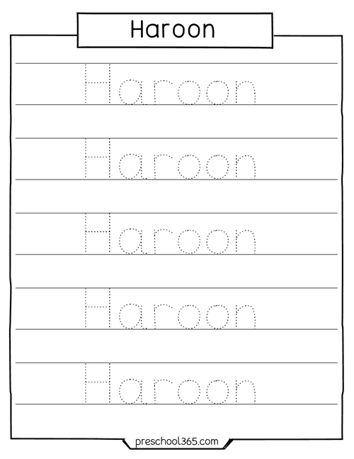 Haroon name tracing sheet