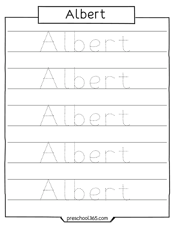 Free albert preschool name tracing sheet
