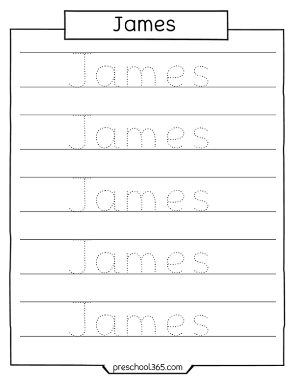 free-preschool-name-traing-worksheet-james-t | Preschool365