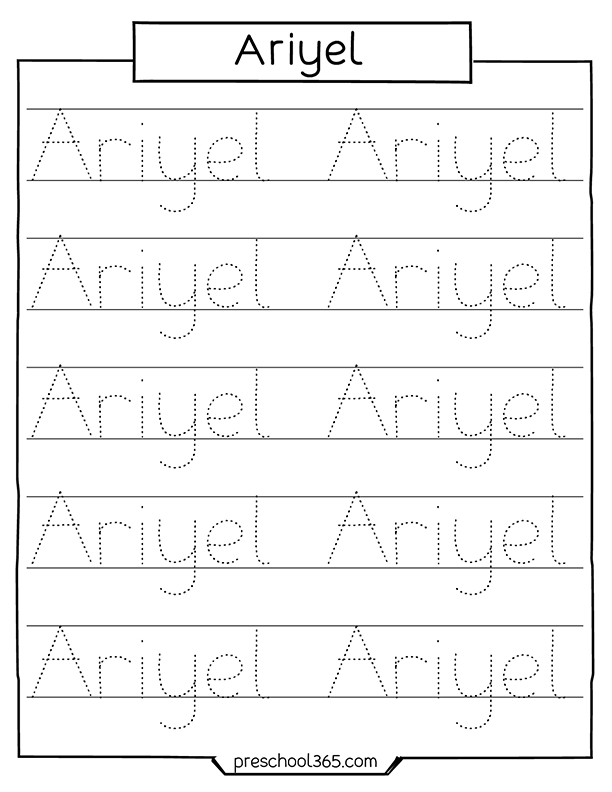 Ariyel Free Name tracing sheet