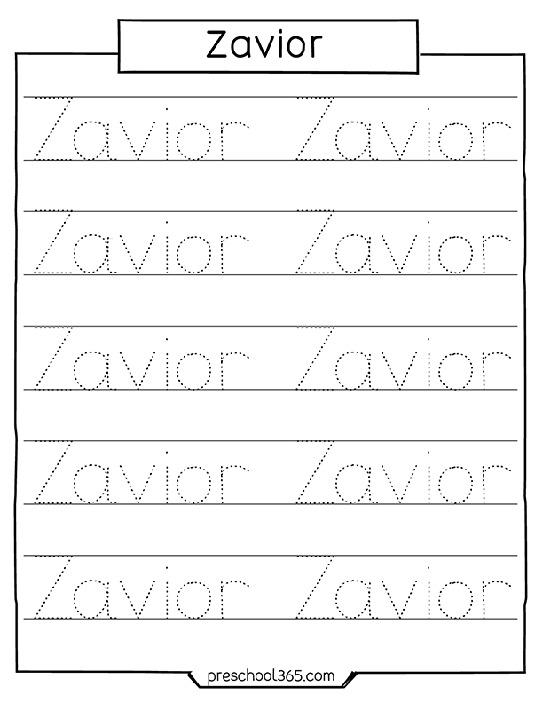 Free Name tracing sheets Zavior