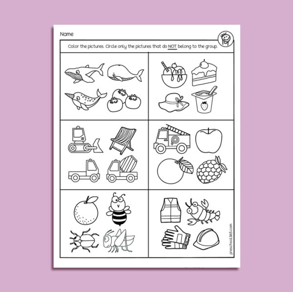 Does it belong PreK Activity worksheet