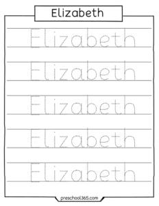 Free name tracing sheet Elizabeth