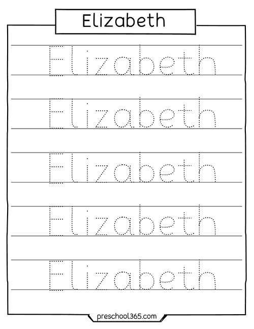 Free name tracing sheet Elizabeth