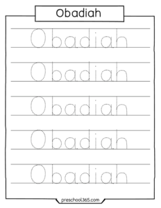 Free name tracing sheet obadiah