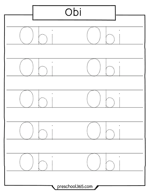Free name tracing sheet obi