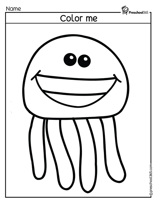 Free jellyfish coloring activity sheet for preschool