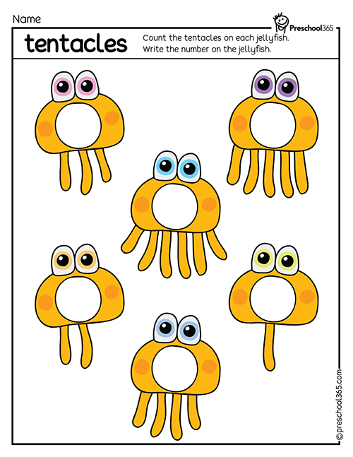 Free jellyfish tentacles activity sheet for preschool