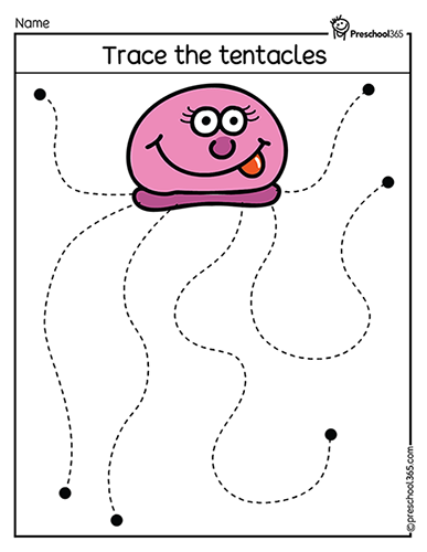 Free jellyfish tentacles tracing activity sheet for preschool