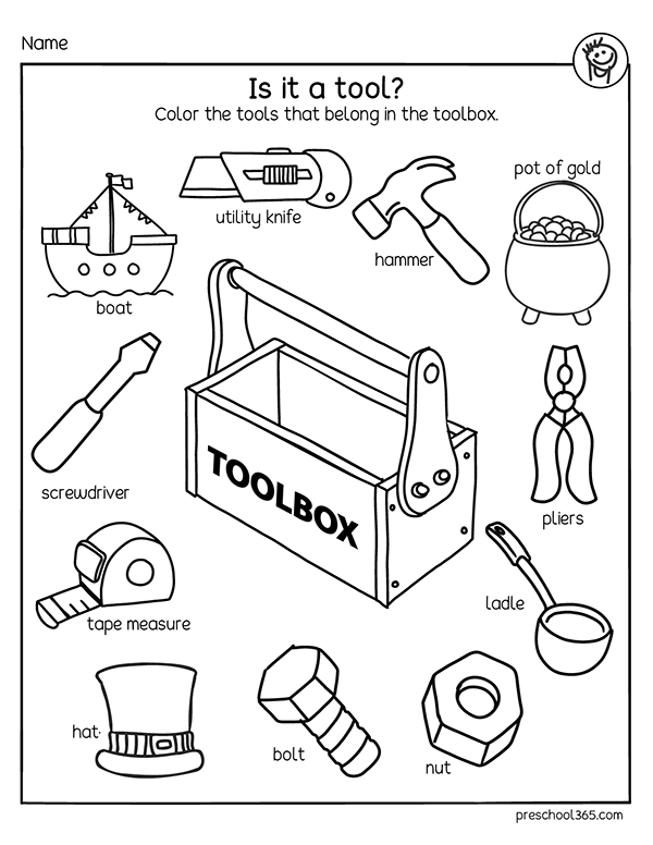 Toolbox activity for kids in preK