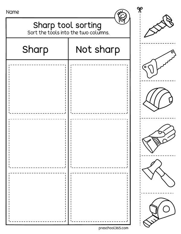 Sharp tools sorting for preschool children