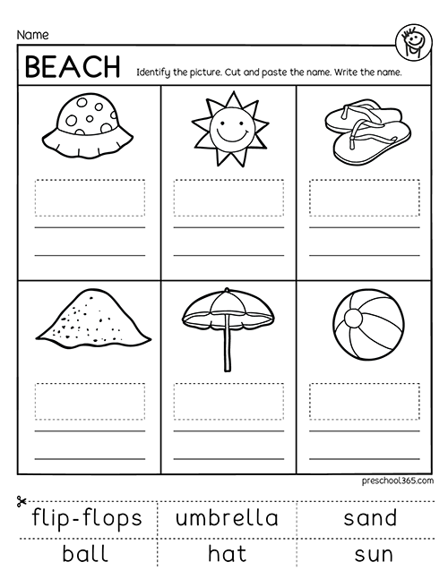 Free beach theme activity for kindergarten children