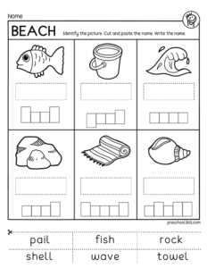 Fun beach theme worksheet for homeschool children