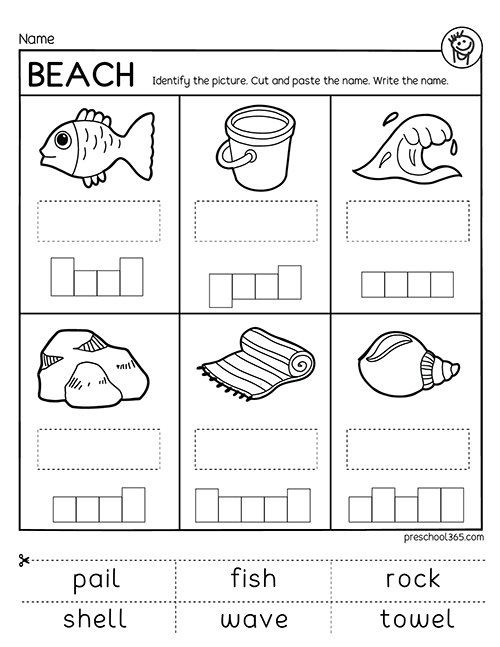 Fun beach theme worksheet for homeschool children