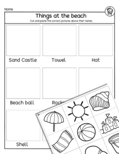 Thinks at the beach activity for preschool homeschool children