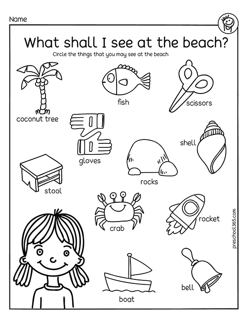 Things to see at the beach fun kids activity worksheets