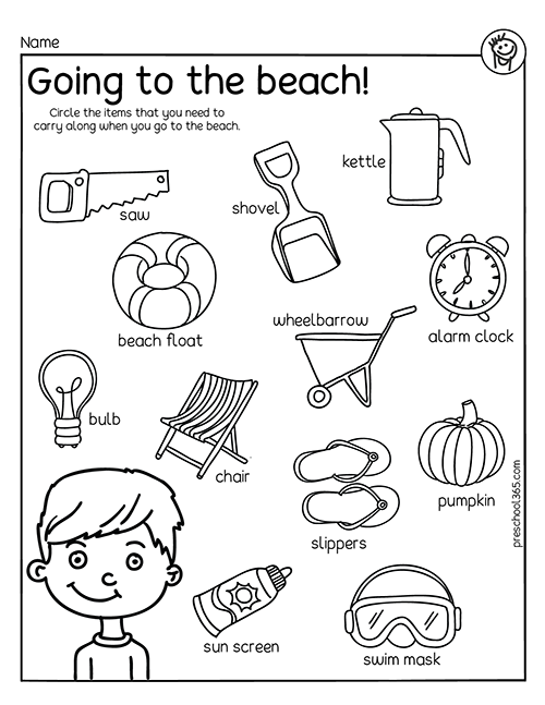 Things to take to the beach preschool fun activity
