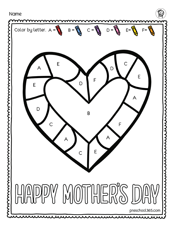 Color by letter mothers day activity for homeschool children