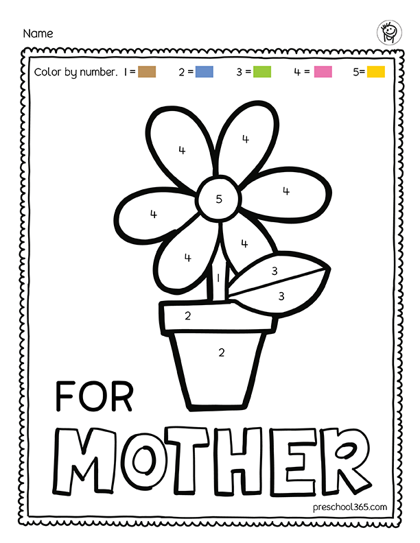 Color by number mothers day activity for homeschool children