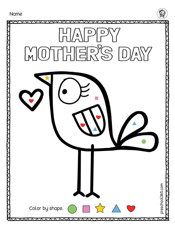 Color by shape mothers day activity for preschool