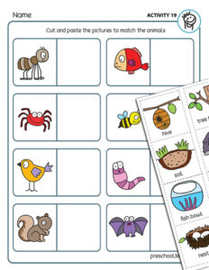 animals matching preschool activity