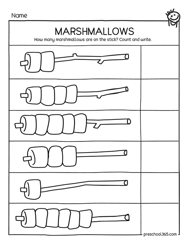 Marshmallow counting activity sheets for kids