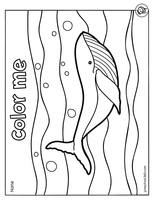 Fun preschool whale coloring activity sheet