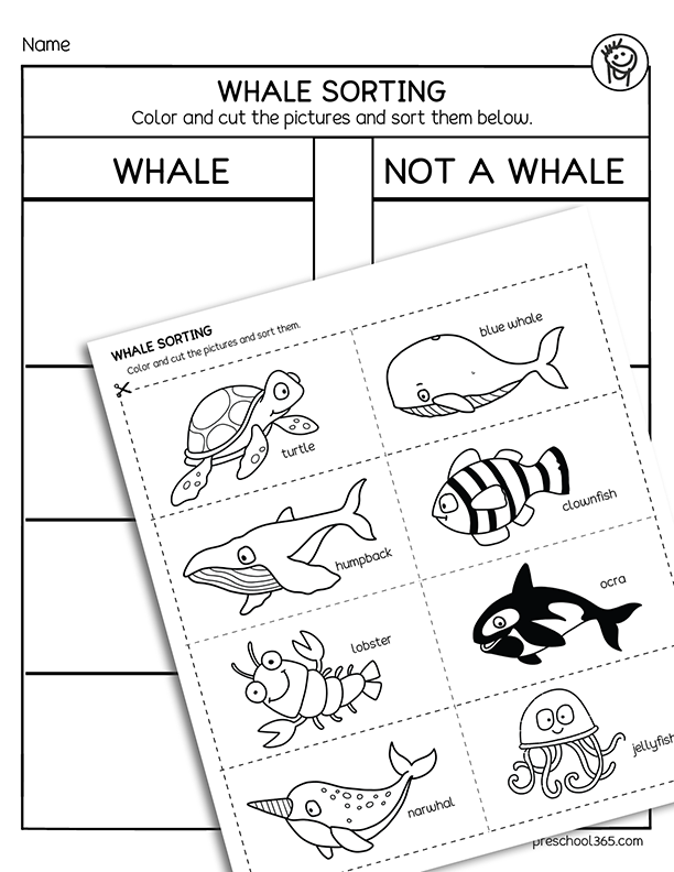 Homeschool whales sorting activity for children