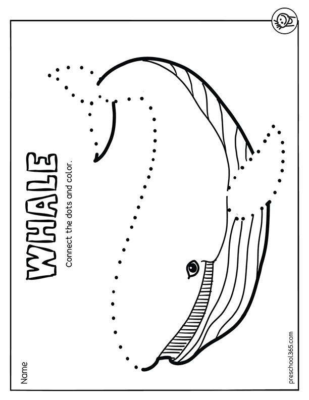 Connect the dots preschool whales activity